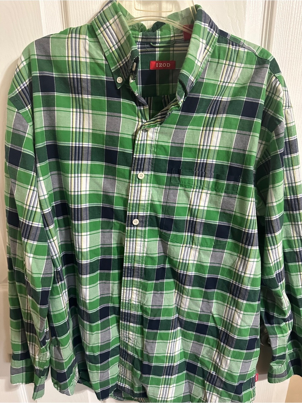 Izod Green and Navy Plaid Button-Down Shirt